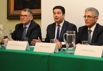 Left to right: John Huber, Parliamentary Secretary Edward Zammit Lewis, and former Labour MP Charles Mangion.